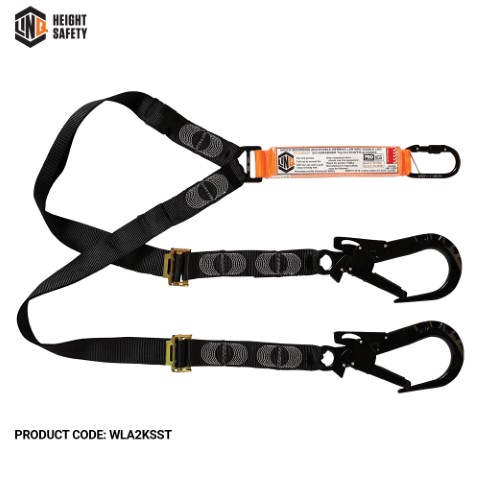 LINQ WEBBING LANYARD ADJUST DBL LEG 1X SG KARABINER 2 X T.A SCAFF HOOK